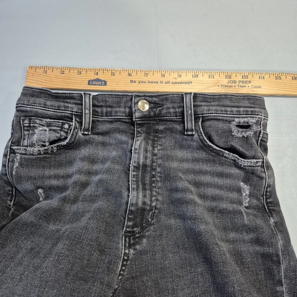 Joe's Jeans Womens 27 Washed Black High Rise Wide Leg Cropped Distressed Raw Hem